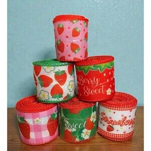 Strawberry Canvas Wired Ribbon Lot - 22+ Yards Total - 2 Inch Wide